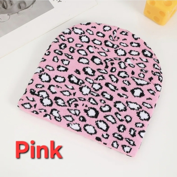 Leopard Print Beanie - Pink, Tan, White, Grey Eaveless - Picture 5 of 16